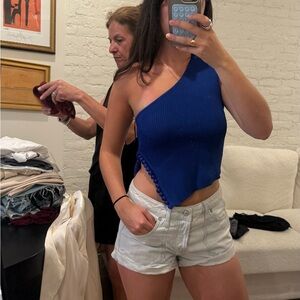 Zara One-Shoulder Blue Top